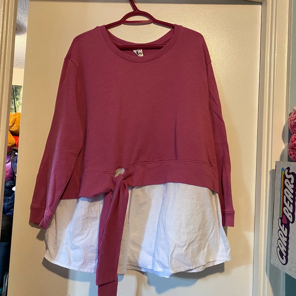 DC JEANS PINK LAYERED TIE FRONT SWEATSHIRT
